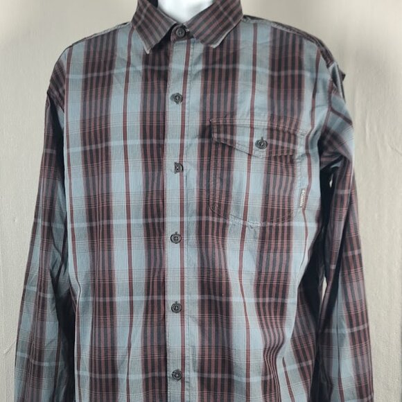 Columbia Men's Brown Blue Plaid Classic Long Sleeve Button-Front Shirt Size L - Picture 2 of 13